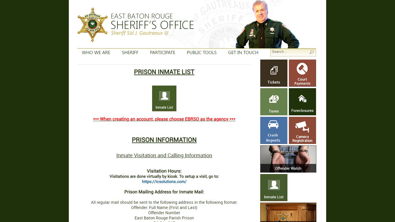 PRISON INMATE LIST - East Baton Rouge Parish Sheriff's Office